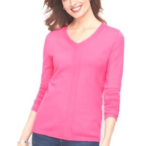 Talbots NWT V-Neck 100% Cotton Sweater, Pink, Medium